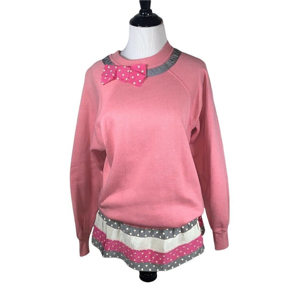 Vintage 1980's Pannill Knitting Co Women's M Medium Sweater Ruffles Peplum Pink